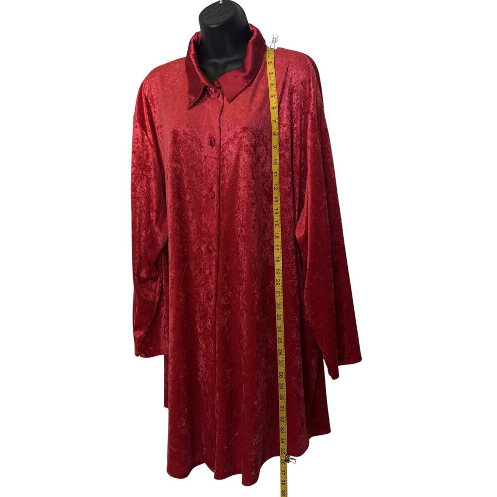 Vintage Cacique Red Crushed Velvet Long Sleeve Button-Up Tunic Made In Hong Kong - Picture 8 of 11